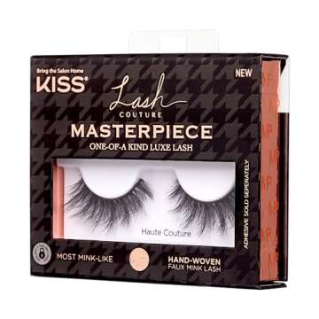 KISS Lash Couture Masterpiece Fake Eyelashes Style 02, ‘Haute Couture’, One-of-a-Kind Luxe Lash, Hand Woven Faux Mink Synthetic False Eyelashes, 1 Pair