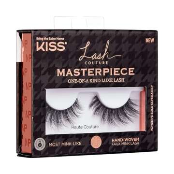 KISS Lash Couture Masterpiece Fake Eyelashes Style 02, ‘Haute Couture’, One-of-a-Kind Luxe Lash, Hand Woven Faux Mink Synthetic False Eyelashes, 1 Pair