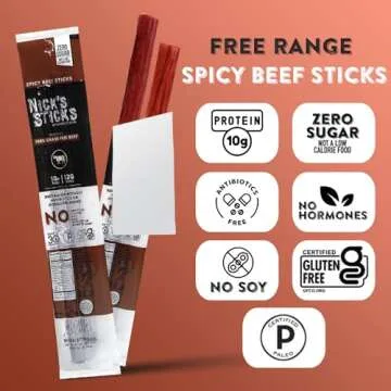 Nick's Sticks Clean & Balanced 100% Grass-Fed Spicy Beef Snack Sticks | Made in the USA | Gluten Free | Paleo, Keto, Whole30 Approved | No Soy, Antibiotics or Hormones (25 – 1.7oz. Packs of 2 Sticks)