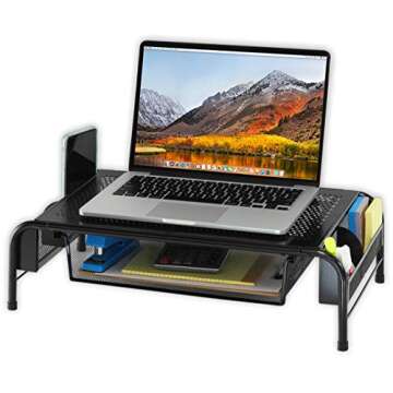 Simple Houseware Metal Desk Monitor Stand Riser with Organizer Drawer