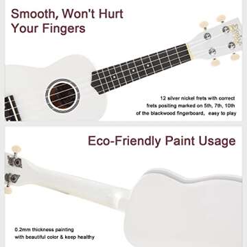 Soprano Ukulele Beginner Kit for Kids Adult Student 21 Inch Ukelele w/Free Online Lesson Gig Bag Strap String Tuner Songbook Pick Polishing Cloth, Rainbow Series Ukalalee(Shinny White）