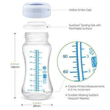 Wide Neck Breastmilk Collection n Storage Bottle 9oz; Re-markable SureSeal Disc. Fits Spectra S2 Spectra S1 Spectra 9 Plus and Avent Breastpump Replace Spectra Bottle, Avent Classic Natural Bottle