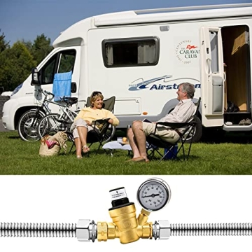 Twinkle Star Adjustable RV Water Pressure Regulator with Gauge