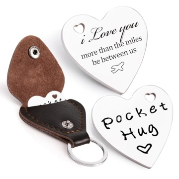 Qunrwe Long Distance Relationships Gift,Pocket Hug Token & Leather Keychain,Thinking of You Miss You...