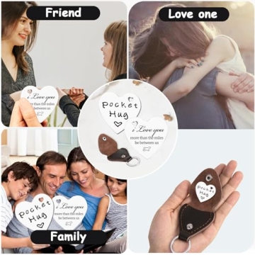 Qunrwe Long Distance Relationships Gift,Pocket Hug Token & Leather Keychain,Thinking of You Miss You Gift,Valentine's Day Anniversary Christmas Birthday Gifts for Her Him Family Friends Loved One