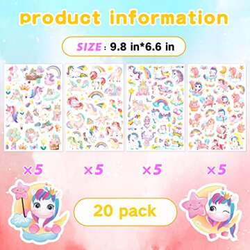 Cute Pink Unicorn Adhesive Stickers Rainbow Magical Star Unicorn Stickers 715 Count for Girls Toddlers Birthday Invitations Envelopes Decorations Party Goodie Gifts Bags Decor School Class Rewards