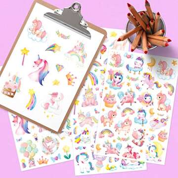 Cute Pink Unicorn Adhesive Stickers Rainbow Magical Star Unicorn Stickers 715 Count for Girls Toddlers Birthday Invitations Envelopes Decorations Party Goodie Gifts Bags Decor School Class Rewards