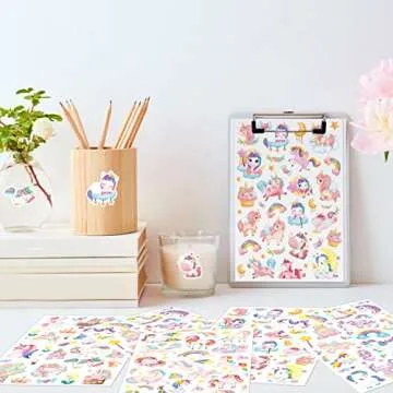 Cute Pink Unicorn Adhesive Stickers Rainbow Magical Star Unicorn Stickers 715 Count for Girls Toddlers Birthday Invitations Envelopes Decorations Party Goodie Gifts Bags Decor School Class Rewards