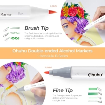 Ohuhu Dual-Tip Brush Markers 72 Colors - Vibrant Alcohol Ink