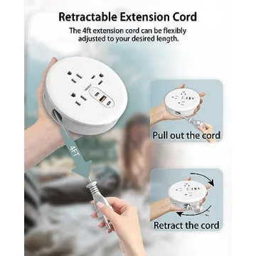 HOPOW Travel Plug Adapter with Retraction Cord - Universal