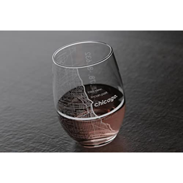 Engraved Chicago Map Stemless Wine Glass | Unique Gift