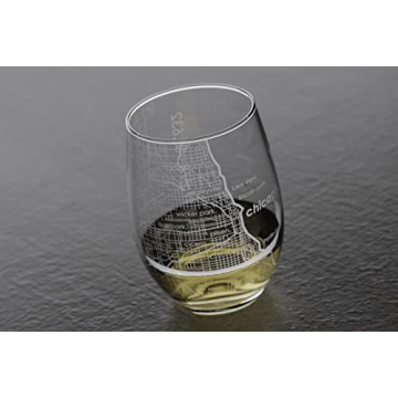 Engraved Chicago Map Stemless Wine Glass | Unique Gift