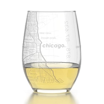 Engraved Chicago Map Stemless Wine Glass | Unique Gift