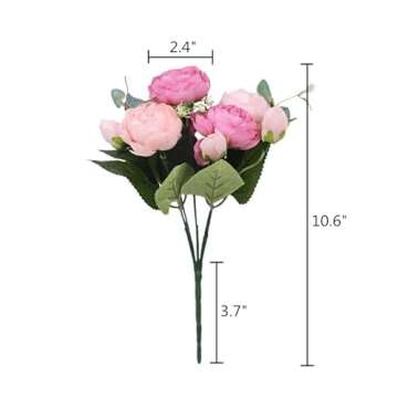 HoYuanFlo Artificial Peony Flowers Silk Peony Rose Real Touch Fake Flowers 3pcs Single Stem with 5 Heads Bouquet for Home Wedding Party Decoration (Pink)