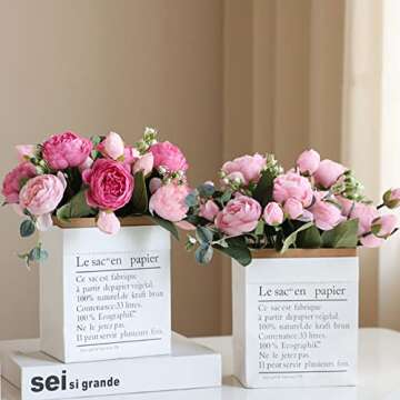 HoYuanFlo Artificial Peony Flowers Silk Peony Rose Real Touch Fake Flowers 3pcs Single Stem with 5 Heads Bouquet for Home Wedding Party Decoration (Pink)