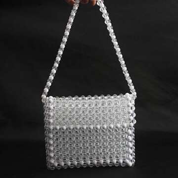 LETODE Women's Vintage Style Pearl Shoulder Bags Handmade Weave Pearl Crossbody Bags phone Purse Transparent Bags