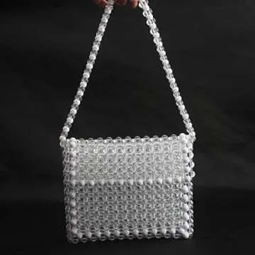 LETODE Women's Vintage Style Pearl Shoulder Bags Handmade Weave Pearl Crossbody Bags phone Purse Transparent Bags