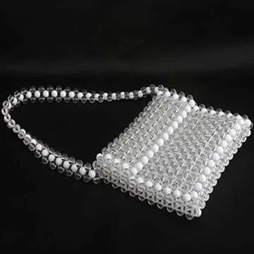 LETODE Women's Vintage Style Pearl Shoulder Bags Handmade Weave Pearl Crossbody Bags phone Purse Transparent Bags
