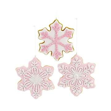 Kurt S. Adler Claydough Christmas Tree Ornaments Holiday Decoration Gingerbread Peppermint Candy (4.5" Set of 3 Pink White Snowflake Claydough Cookie Ornaments Glitter Decoration T2877)