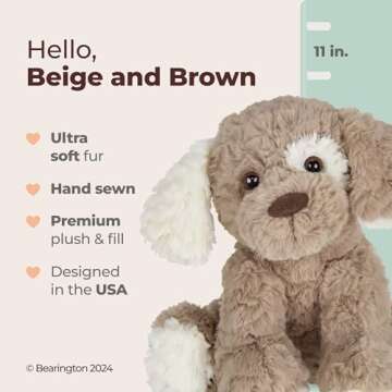 Bearington Collection Beige and Brown Dog Stuffed Animal 11 In - Puppy Stuffed Animals - Plush Dog T...