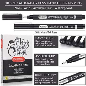 PANDAFLY Calligraphy Pen, 10 Size Calligraphy Pens for Writing, Brush Pens Calligraphy Set for Begin...