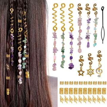 40Pcs Hair Jewelry for Braids, hoyuwak Natural Colored Crystal Stone Hair Braid Accessories Metal Ha...