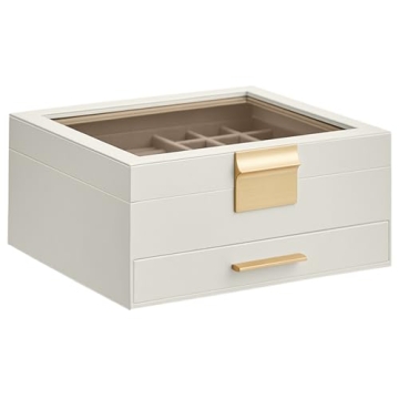 SONGMICS Jewelry Box - Elegant 2-Layer Organizer with Glass Lid