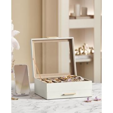 SONGMICS Elegant Jewelry Box with Glass Lid and Drawer