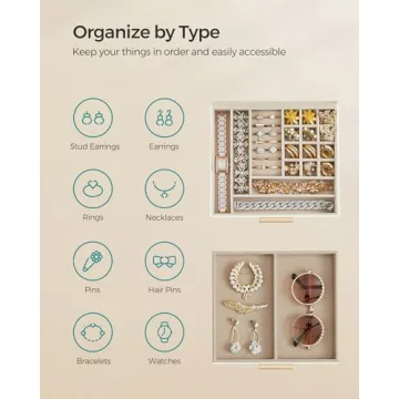 SONGMICS Elegant Jewelry Box with Glass Lid and Drawer