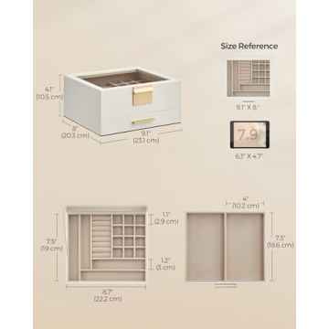 SONGMICS Elegant Jewelry Box with Glass Lid and Drawer