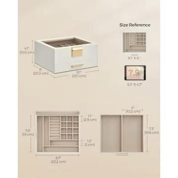SONGMICS Elegant Jewelry Box with Glass Lid and Drawer