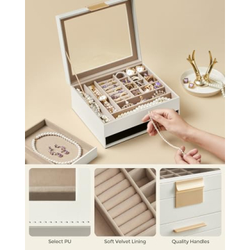 SONGMICS Elegant Jewelry Box with Glass Lid and Drawer