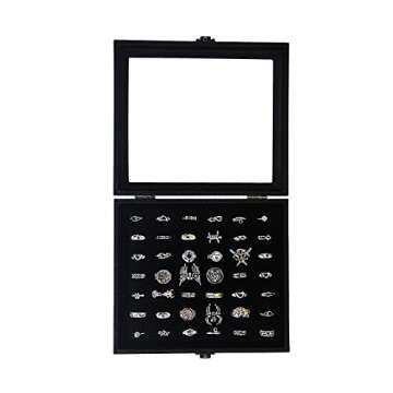 Pangkeep Ring Organizer Display Case - Elegant Travel Jewelry Storage with Glass Lid (42 Slots)