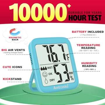 Antonki 2 Pack Room Thermometer for Home, Indoor Hygrometer Humidity Meter Gauge, Digital Temperature and Humidity Sensor Monitor for House, Terrarium, Incubator, Greenhouse - Battery Included