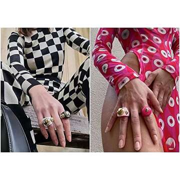 SLOONG 5pcs Y2K Style Chunky Retro Resin Acrylic Ring Cute Candy Ring Colorful Ring Jewelry Square R...