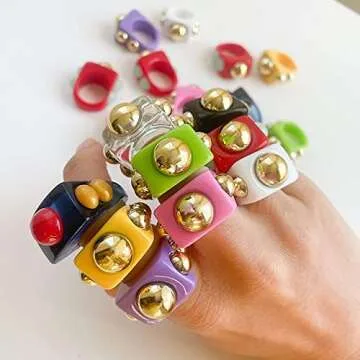 Colorful Y2K Style Acrylic Rings - 5pc Set for All