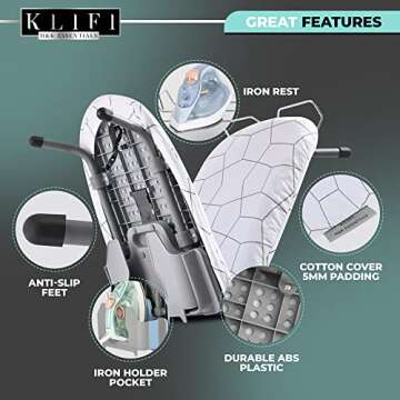 KLIFI™ Small Ironing Board Iron Board Hanger Wall Mount – Table Top Ironing Board with Adjustabl...