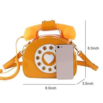 Oweisong Fun Telephone Purse for Women Novelty Phone Tote Handbags Top Handle Shoulder Crossbdoy Bag Orange
