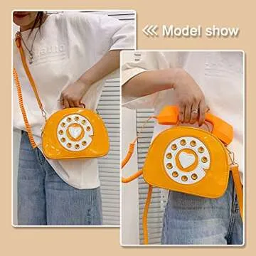 Oweisong Fun Telephone Purse for Women Novelty Phone Tote Handbags Top Handle Shoulder Crossbdoy Bag Orange