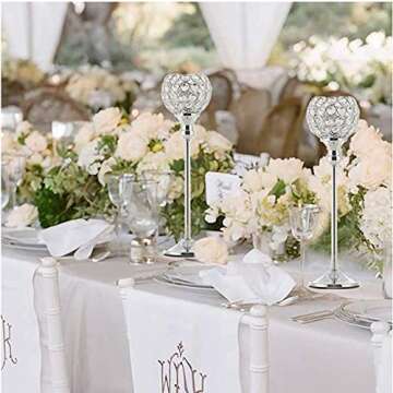 VINCIGANT Crystal Hurricane Candle Holder Silver Candlestick Set of 2 for Anniversary Celebration Co...