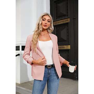 Ofenbuy Womens Casual Blazer Ruched 3/4 Sleeve Open Front Relax Fit Office Lightweight Cardigan Jack...