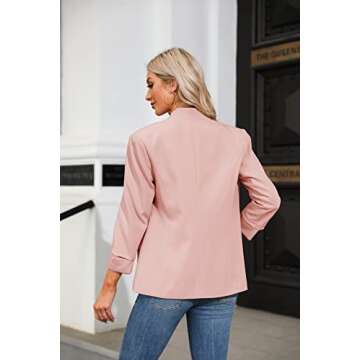 Ofenbuy Womens Casual Blazer Ruched 3/4 Sleeve Open Front Relax Fit Office Lightweight Cardigan Jacket Blazers (Large, Light Pink)