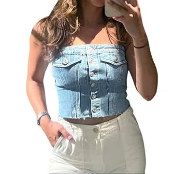 Stylish Sunloudy Women Denim Bustier Tube Top for Trendy Wear