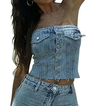 Stylish Sunloudy Women Denim Bustier Tube Top for Trendy Wear