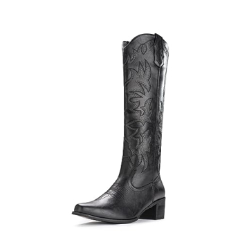 IUV Cowboy Boots For Women - Stylish Knee High Pointy Toe Western Boots with Zipper