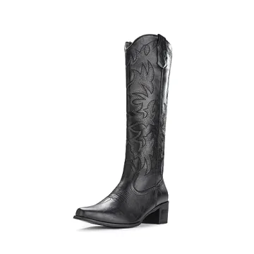 IUV Cowboy Boots For Women - Stylish Knee High Pointy Toe Western Boots with Zipper