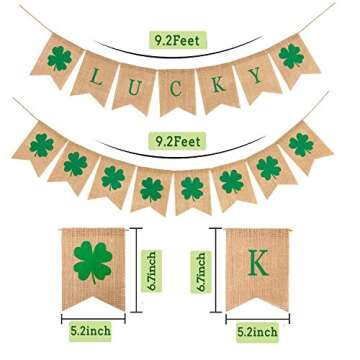 2 Pack St Patrick's Day Decorations Shamrock Burlap Banner, Burlap Banner for Mantel Fireplace Sprin...