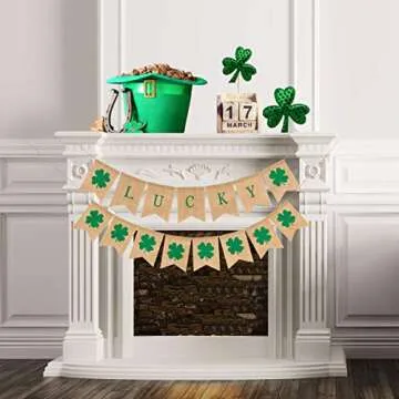 2 Pack St Patrick's Day Decorations Shamrock Burlap Banner, Burlap Banner for Mantel Fireplace Spring Holiday Accessory Wall Decorations Home Indoor Outdoor Party Green Decor (2 Pack Burlap Banner)