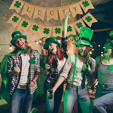 2 Pack St Patrick's Day Decorations Shamrock Burlap Banner, Burlap Banner for Mantel Fireplace Spring Holiday Accessory Wall Decorations Home Indoor Outdoor Party Green Decor (2 Pack Burlap Banner)