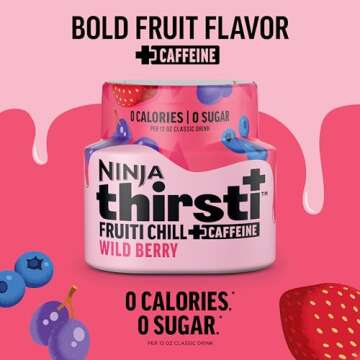 Ninja Thirsti Flavored Water Drops, FRUITI CHILL+ Wild Berry, Bold Fruit Flavor with Caffeine, Spark...